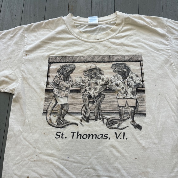 Vintage st Thomas vs shirt mens large white bar lizard casual summer 90s y2k - Picture 2 of 8